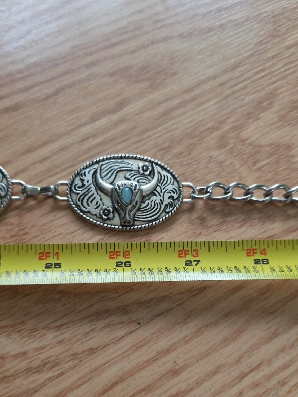 Silver Western Concho Link Bull Chain Belt - Picture 2 of 5